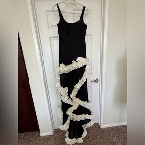 NBD Black Maxi Dress with White Ruffle Accents